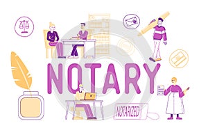 Notary Professional Service Concept. People Visit Lawyer Office for Signing and Legalization Documents photo