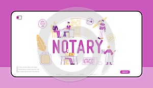 Notary Professional Service Landing Page. People Visit Lawyer Public Office for Signing and Legalization Documents