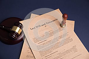 Notary`s public pen and stamp on testament and last will. Notary public