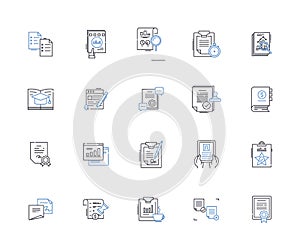 Notations line icons collection. Symbol, Annotation, Mark, Indicator, Glyph, Code, Emblem vector and linear illustration