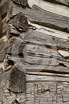 Notched corners of a log cabin