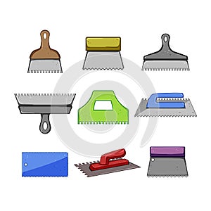 notched trowel set cartoon vector illustration