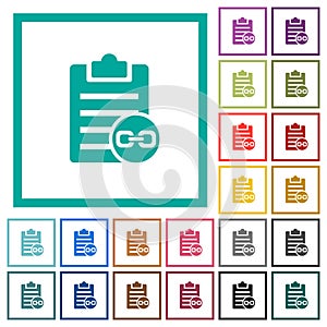 Note attachment flat color icons with quadrant frames