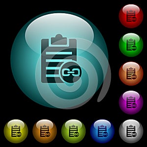 Note attachment icons in color illuminated glass buttons
