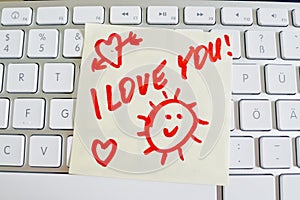 Note on computer keyboard: i love you