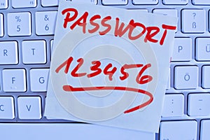 Note on computer keyboard: password 123456