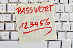 Note on computer keyboard: password 123456 photo