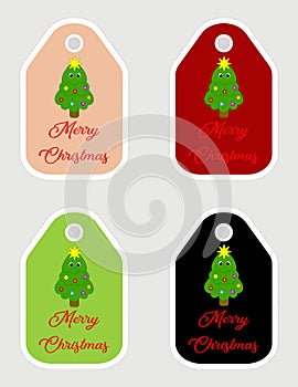Note of cute christmas tree label illustration. Memo, paper, kindergarten, name tag, kid icon. Mery Christmas