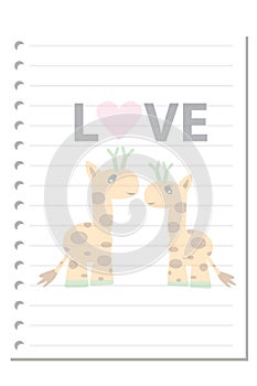 Note giraffe love paper sheet 2