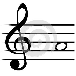 Note A, la music staff lines G clef solfege note