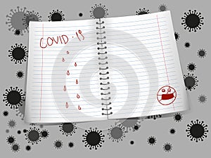 A  note with line paper on covid-19 background .