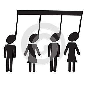 Men and women with musical notes instead of head