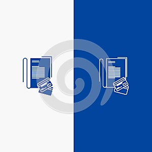 Note, Notebook, Cards, Credit,  Line and Glyph Solid icon Blue banner Line and Glyph Solid icon Blue banner