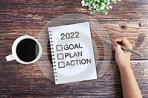 Note pad with text Checklist 2022 Goal, Plan, Action on notepad