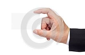 Note paper card blank sign hand holding businessman suit