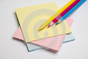 Note paper and coloured pencils