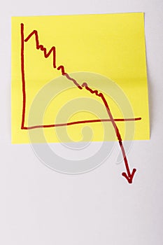 Note paper with finance business graph going down - loss