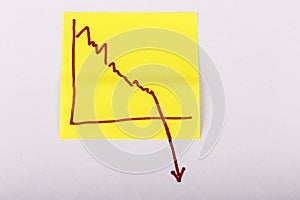 Note paper with finance business graph going down - loss