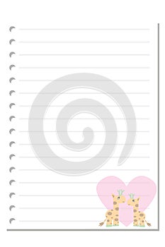 Note giraffe love paper sheet