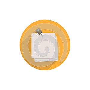 note paper with pushbutton flat icon with long shadow. note paper flat icon