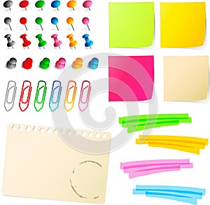 Note papers with pins and paper clip