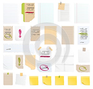 Note papers vector sticker business message planning page of notepad or sheets of nootbook and stickers for memos