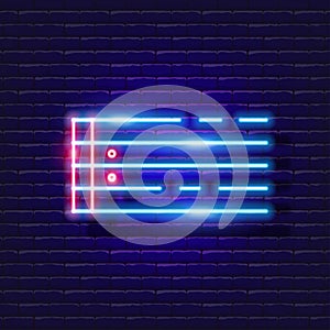 Note stave neon icon. Music staff glowing sign. Music concept. Vector illustration for Sound recording studio design, advertising