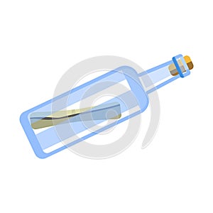 Note in transparent glass bottle with cork isolated illustration