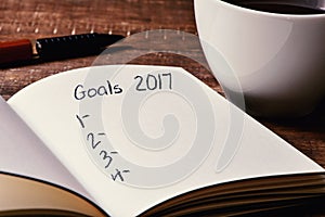 Notebook with a blank list of goals for 2017