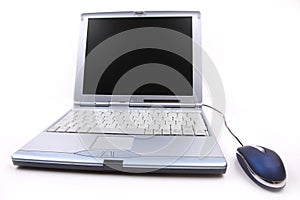 Notebook with a blue mouse