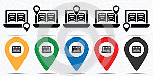 Notebook, book, online icon in location set. Simple glyph, flat illustration element of online traning theme icons