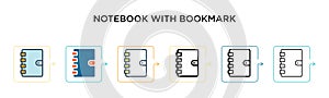 Notebook with bookmark vector icon in 6 different modern styles. Black, two colored notebook with bookmark icons designed in