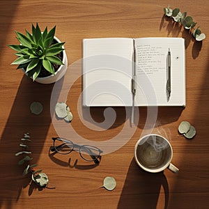 The notebook is centered with the pen placed horizontally across