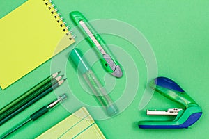 Notebook, color pencils, pen, book, felt-tip pen, paper knife, c