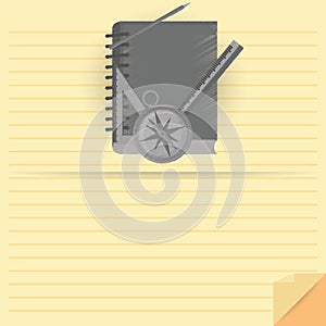 Notebook, Compass And Ruler Isolated On Background