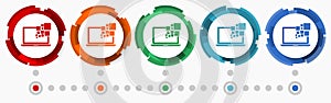 Notebook, computer concept vector icon set, modern design abstract web buttons in 5 color options, infographic template for