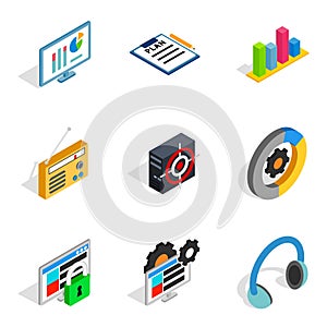 Notebook computer icons set, isometric style