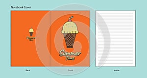 Notebook cover and inside template. ice cream summer time concept vector illustration. enjoy your holidays. book cover design