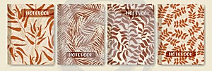 Notebook cover page collection for students. Flourish pattern, tropical elements illustration.