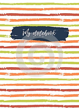 Notebook cover template. Vector striped background