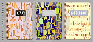 Notebook and diary cover design for print with seamless pattern included.