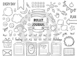 Notebook doodle bullet. Hand drawn diary frame, journal linear list borders and elements. Vector sketch doodle planner