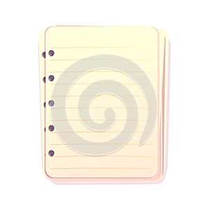 Notebook, empty paper for notes, journal with spiral top view in cartoon style isolated on white background.