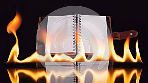 Notebook in fire flame