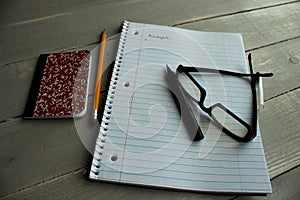 Notebook glasses pen pencil budget