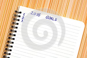 Notebook with goals of year 2016