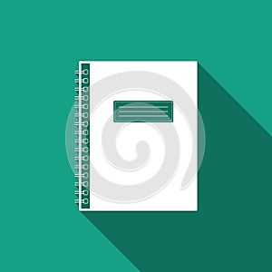 Notebook icon isolated with long shadow. Spiral notepad icon. School notebook. Writing pad. Diary for business. Notebook