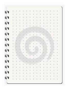 Notebook ined dots. Sketchbook blank page. Notepad vector isolated mockup. Blank mock up with shadow. Art design clean