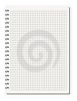 Notebook ined. Sketchbook blank page. Notepad vector isolated mockup. Blank mock up with shadow. Art design clean spiral photo