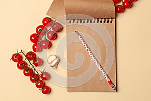 Notebook with Kraft sheets, paper for notes, writing recipes